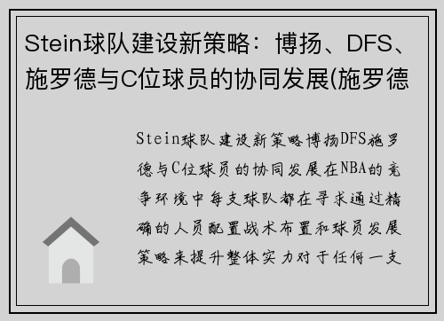 Stein球队建设新策略：博扬、DFS、施罗德与C位球员的协同发展(施罗德 cba)