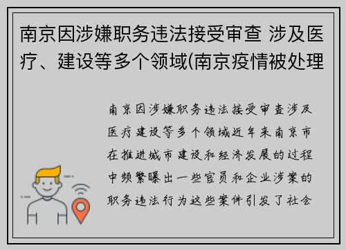 南京因涉嫌职务违法接受审查 涉及医疗、建设等多个领域(南京疫情被处理的干部)