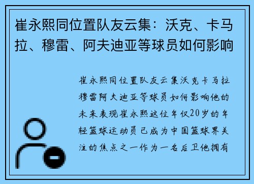 崔永熙同位置队友云集：沃克、卡马拉、穆雷、阿夫迪亚等球员如何影响他的未来表现