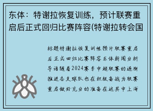 东体：特谢拉恢复训练，预计联赛重启后正式回归比赛阵容(特谢拉转会国米)